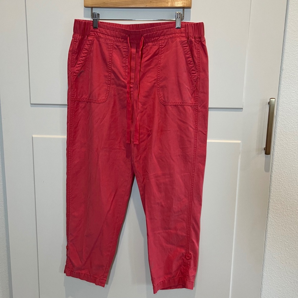 Talbot Womens Coral Pink Capri Jogger Pants Size 12 Cotton Blend Drawstring